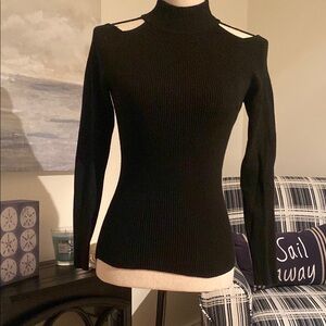 Elegant Black Cut-Out Shoulder Turtleneck Sweater